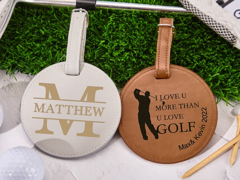 Porta maglietta da golf personalizzato, etichetta per borsa da golf incisa, regalo di golf per papà, amante del golf, regalo di golf personalizzato per lui, accessori da golf immagine 2