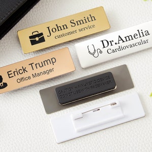 Engraved Name Badges with Industry Logo-Personalized Name Tag with Pin or Magnetic-Name Tag for Work-Custom Teacher Doctor Stylist ID Badge 画像 2
