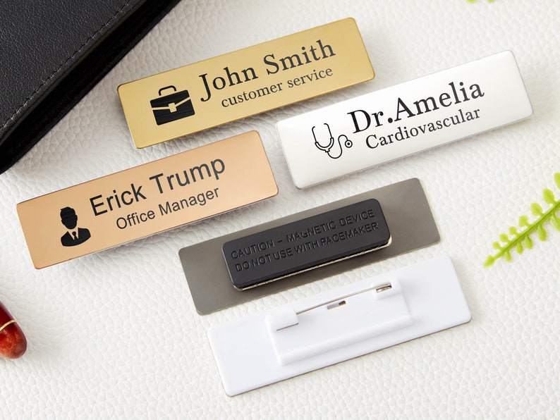 Engraved Name Badges with Industry Logo-Personalized Name Tag with Pin or Magnetic-Name Tag for Work-Custom Teacher Doctor Stylist ID Badge 画像 2