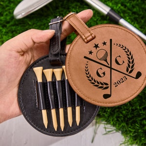 Porta maglietta da golf personalizzato, etichetta per borsa da golf incisa, regalo di golf per papà, amante del golf, regalo di golf personalizzato per lui, accessori da golf Brown Tag