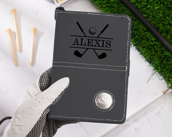 Custom Golf Scorecard Holder-Leather Golf Yardage Book Holder-Golf Accessories-Golf Scorecard Holder With Card-Golf Father's Day Gifts
