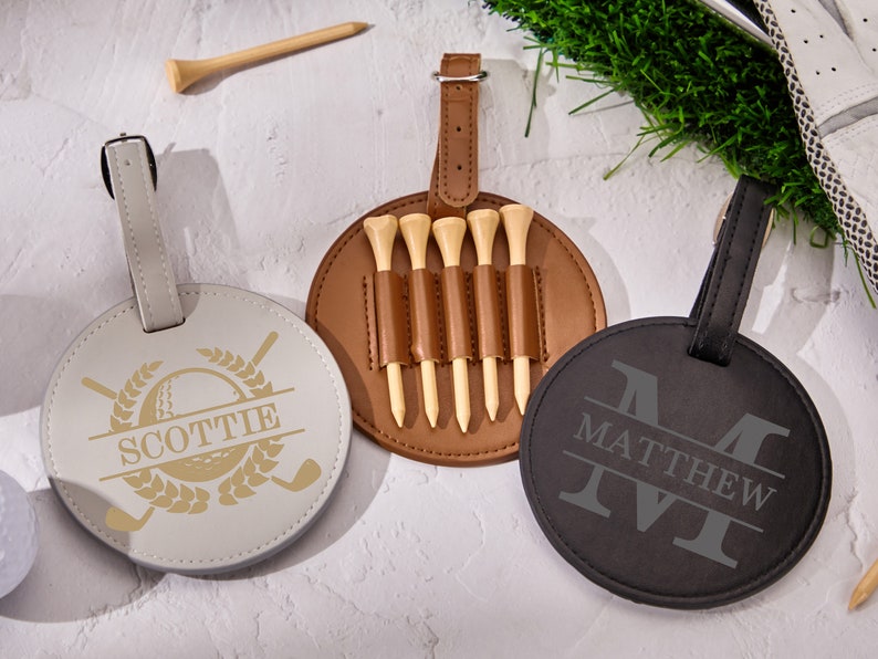 Porta maglietta da golf personalizzato, etichetta per borsa da golf incisa, regalo di golf per papà, amante del golf, regalo di golf personalizzato per lui, accessori da golf immagine 7