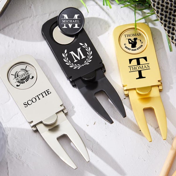 Custom Golf Divot Tool-Engraved Golf Gifts for Men-Personalized Golf Ball Marker-Monogram Magnetic Golf Divot Repair Tool-Gift for Dad