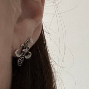 Fleur de Lis Stud Earrings, Fleur de Lis Studs, 925 Sterling Silver, Oxidized Detail Finish, Gift for Him & Her