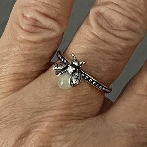 ホタルリング：ジルコニア付き925スターリングシルバー昆虫リング