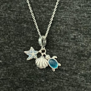 S925 Sterling Silver Charm Bead Blue Ocean Starfish, Scallop, Turtle Pendant, Suitable Fit Original Bracelet or Chain Women&#39;s Necklace