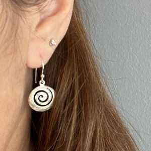Sterling Silver Swirl Drop Earrings: Scratched & Shiny Design