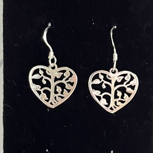 Tree of Life Heart Love Shape Sterling Silver Hook Drop Dangle Earrings, Simple Silver Earrings, Gift for Her