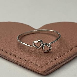 Sterling Silver Double Heart Ring: Adjustable Dainty Love Ring