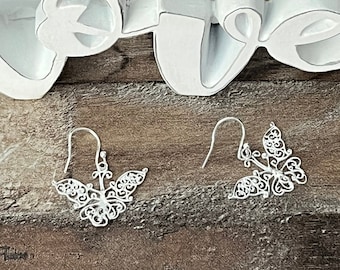 Intricate Butterfly Hook Earrings, 925 Sterling Silver Butterfly Earrings, Medium Butterfly Jewelry, Minimalist Earrings, Gift for Her