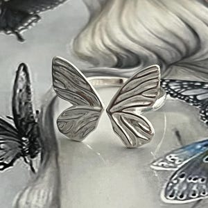 Sterling Silver Butterfly Ring: Open Adjustable Design, Gift Box