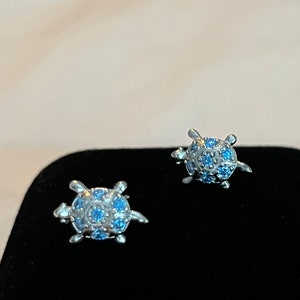 Sterling Silver Sea Turtle Zircon & Opal Stud Earrings, Beach Ocean Jewelry