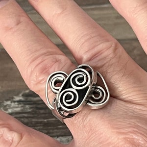 Geometric Large Adjustable Sterling Silver 950 Ring, Gift for Her