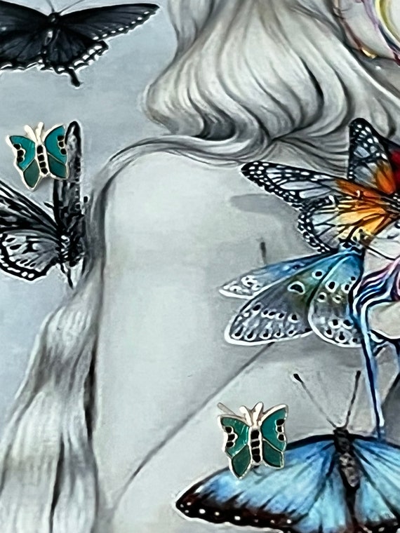 Enamel Butterfly Stud Earrings: 925 Sterling Silv… - image 3