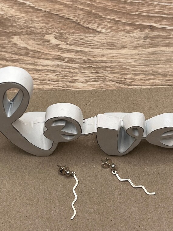 Sterling Silver Squiggle Dangle Drop Earrings, Ge… - image 1