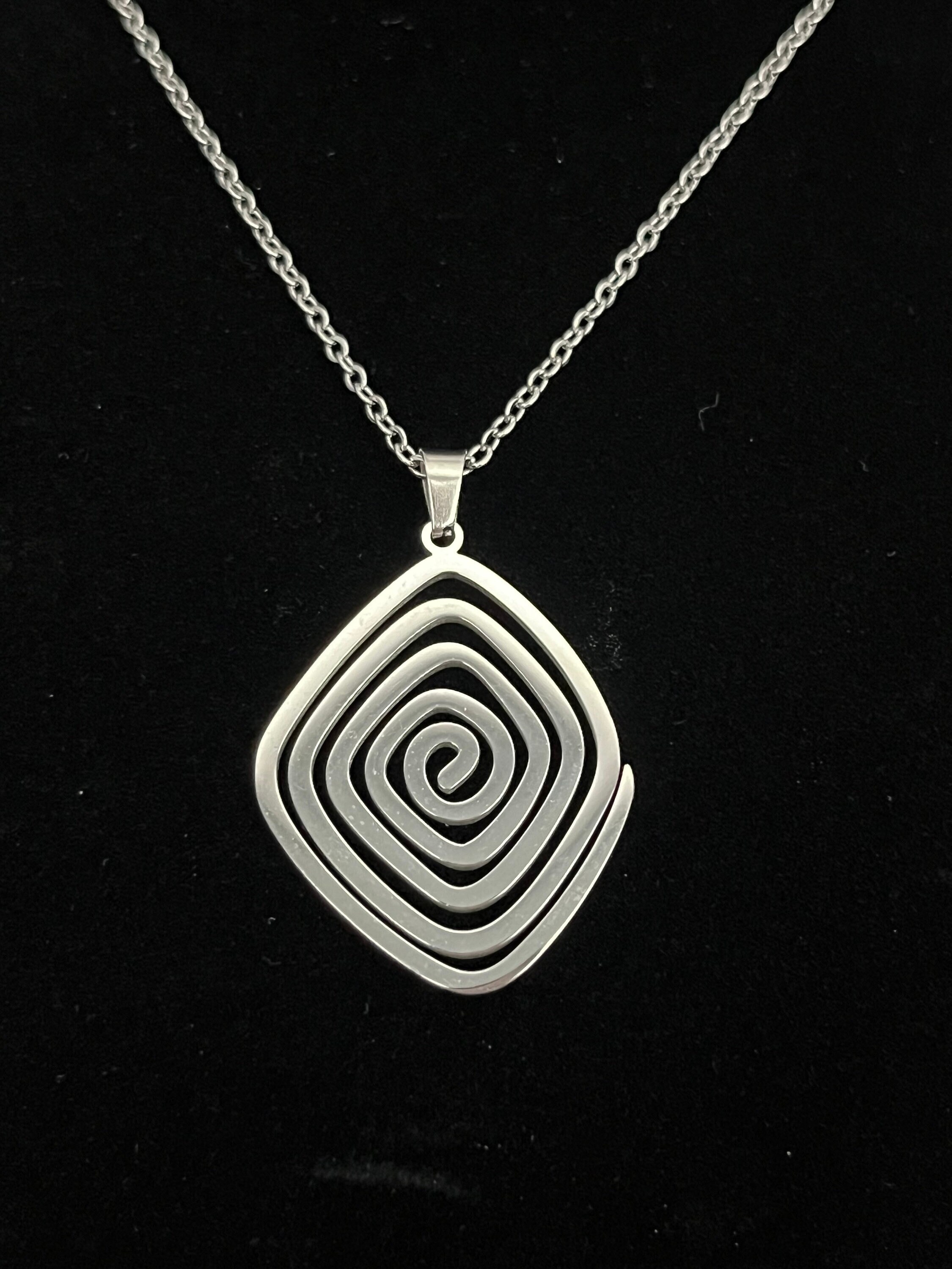 Geometric Spiral Swirl Pendant Necklace, Stainless Steel Silver Pendant