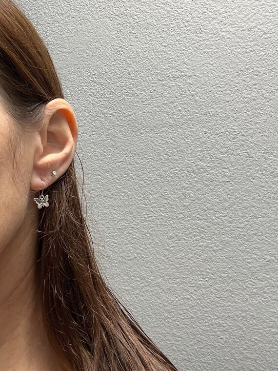 Butterfly Sterling Silver Tiny Hook Earrings: Min… - image 2