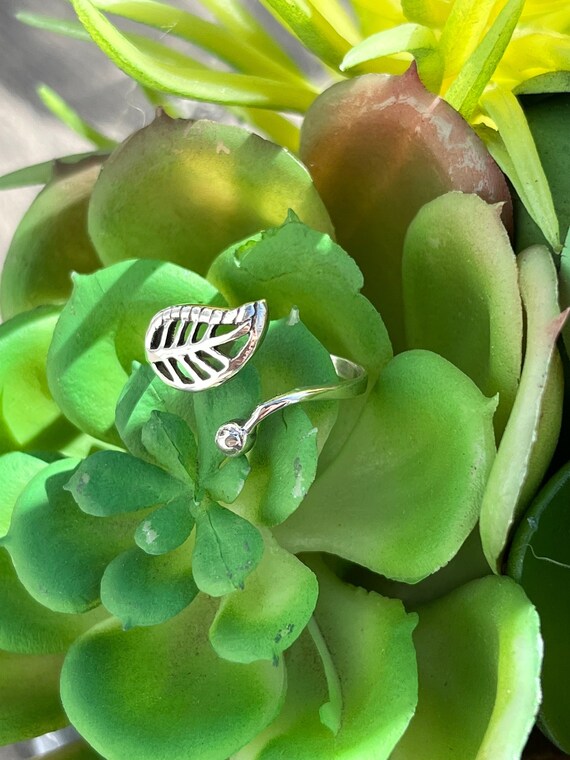 Adjustable Sterling Silver Leaf Ring: Nature Insp… - image 3