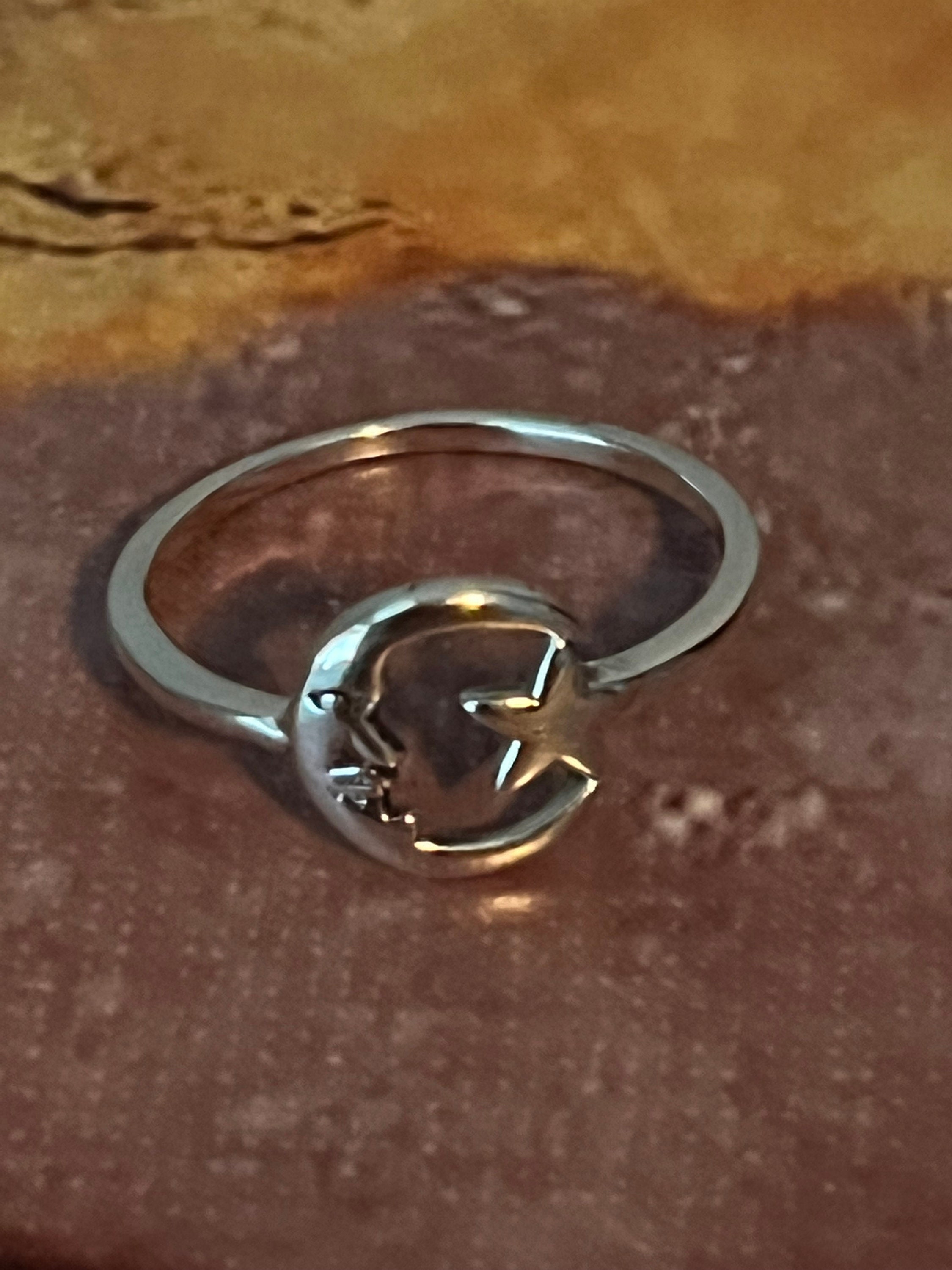 Sterling Silver Moon & Star Ring Celestial Star and Moon - Etsy