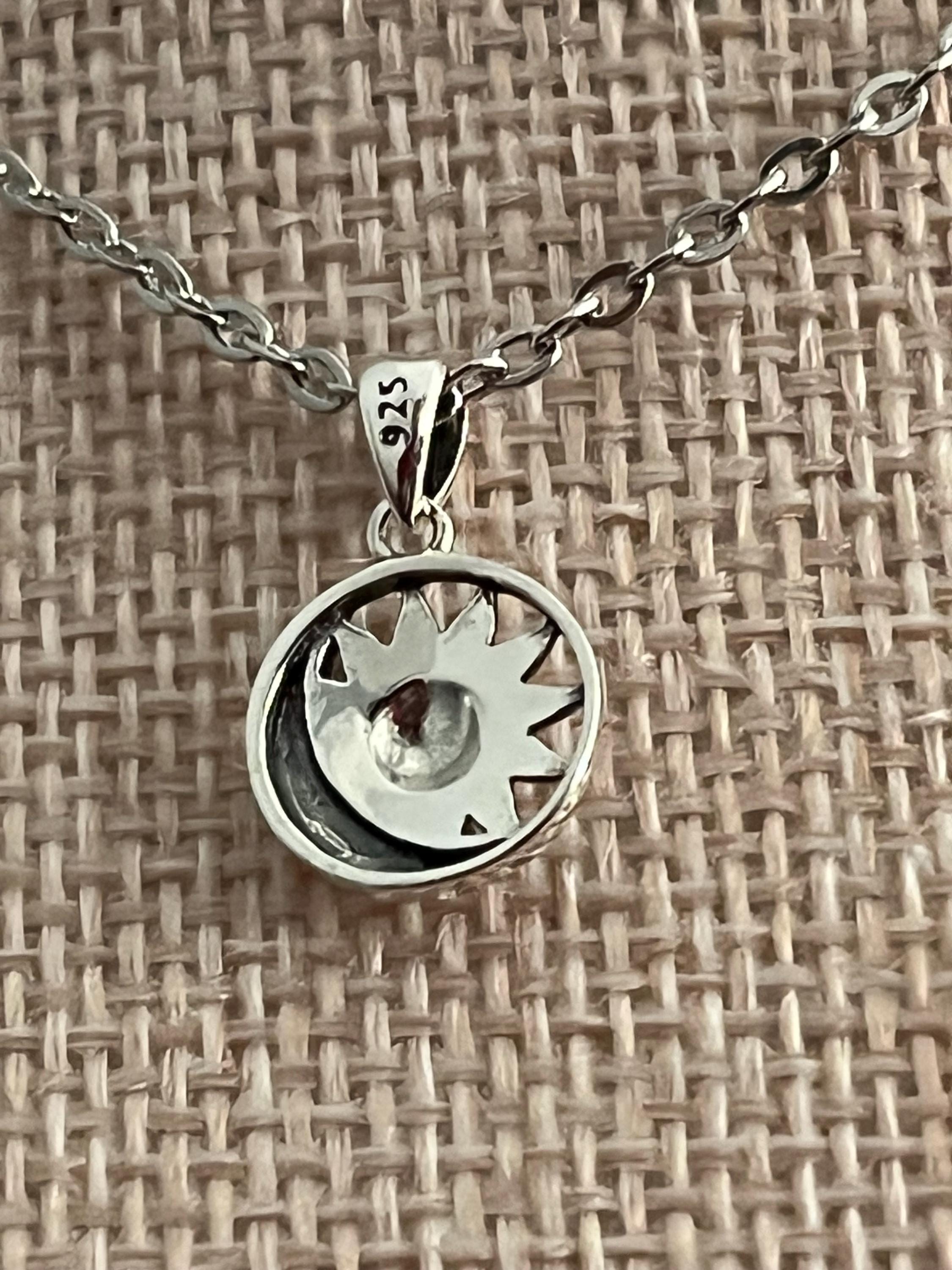 Sterling Silver Sun & Moon Pendant, 304 Stainless Steel Chain Necklace ...