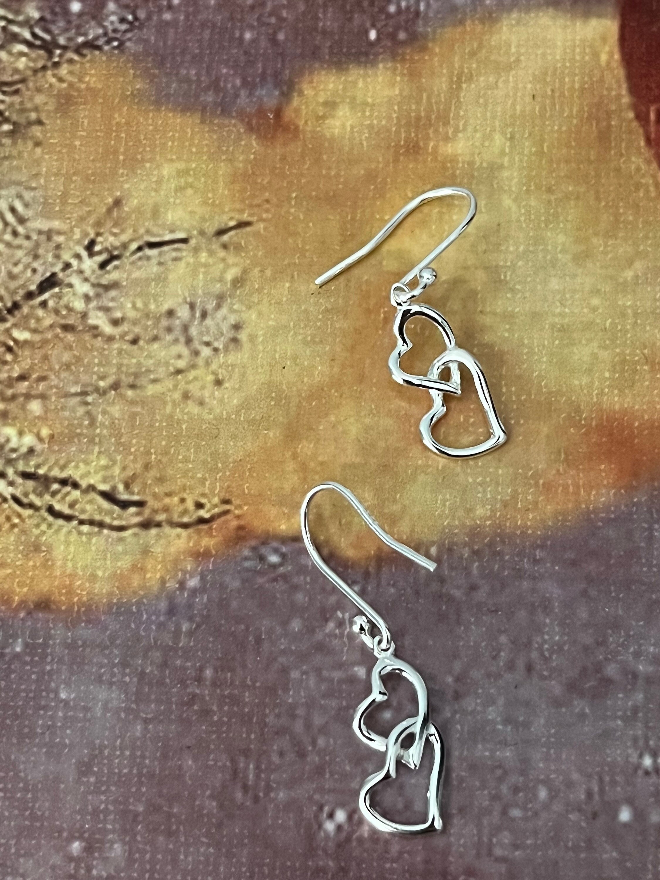 Double Small Heart Hook Earrings, 925 Sterling Silver Earrings, Heart