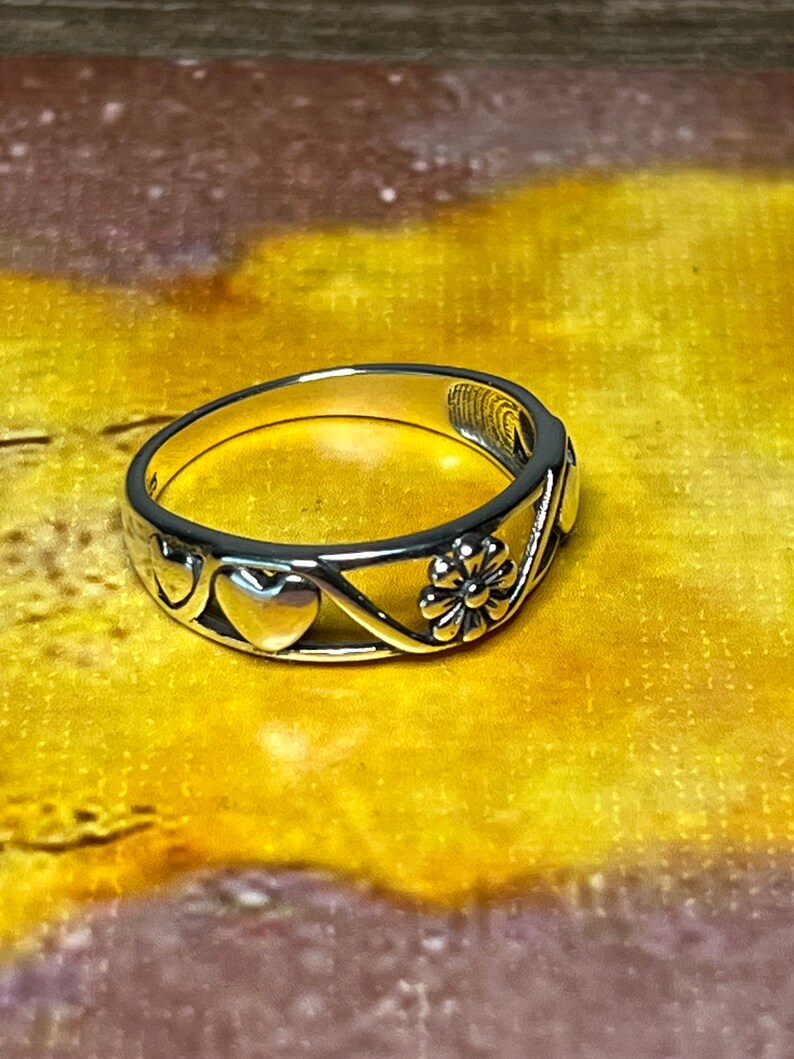 Sterling Flower & Hearts Ring, Flower and Hearts Ring, Band Sterling