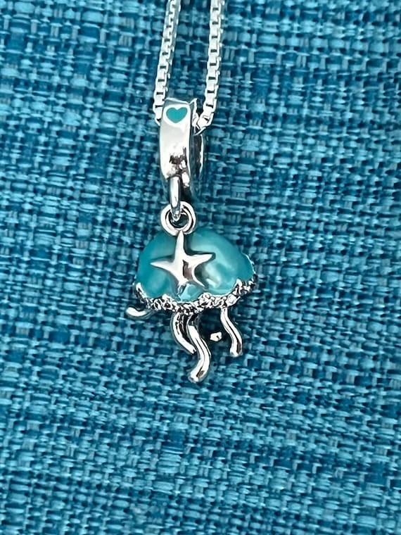Sterling Silver Jellyfish Pendant, Ocean Animal Charm Necklace, Zircon