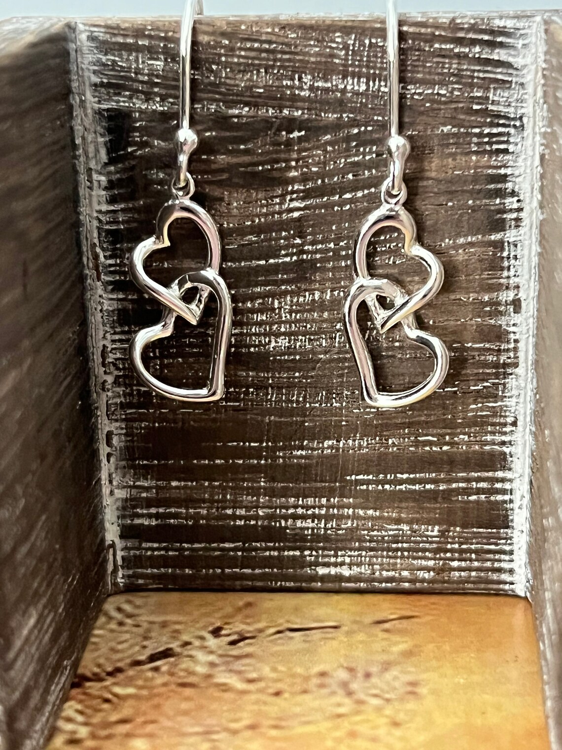 Double Small Heart Hook Earrings 925 Sterling Silver Etsy