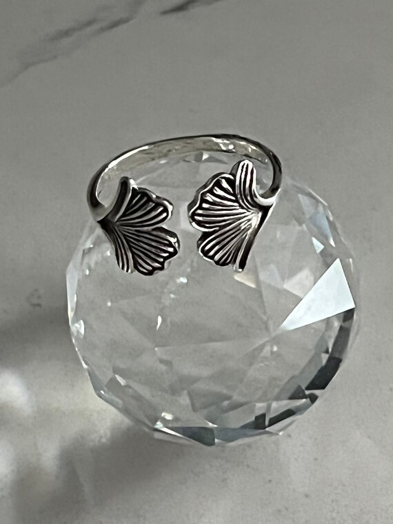 Adjustable Sterling Silver Double Ginkgo Leaf Ring