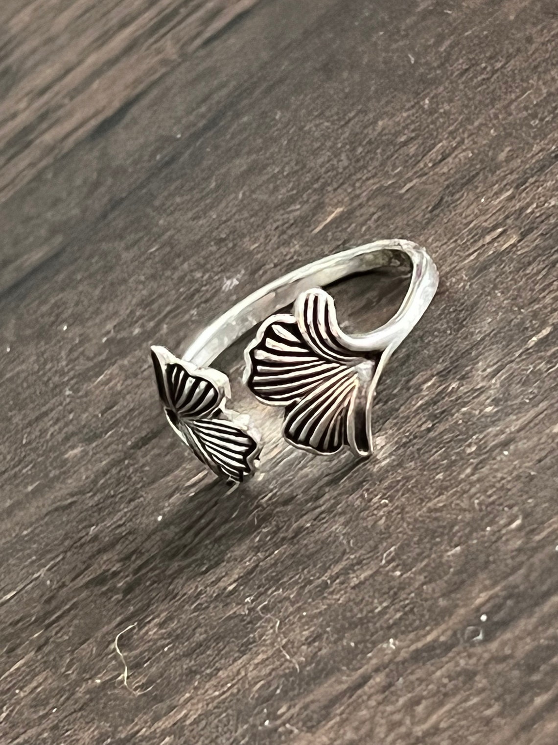 Sterling Silver Adjustable Double Ginkgo Leaf Ring Ginkgo Etsy