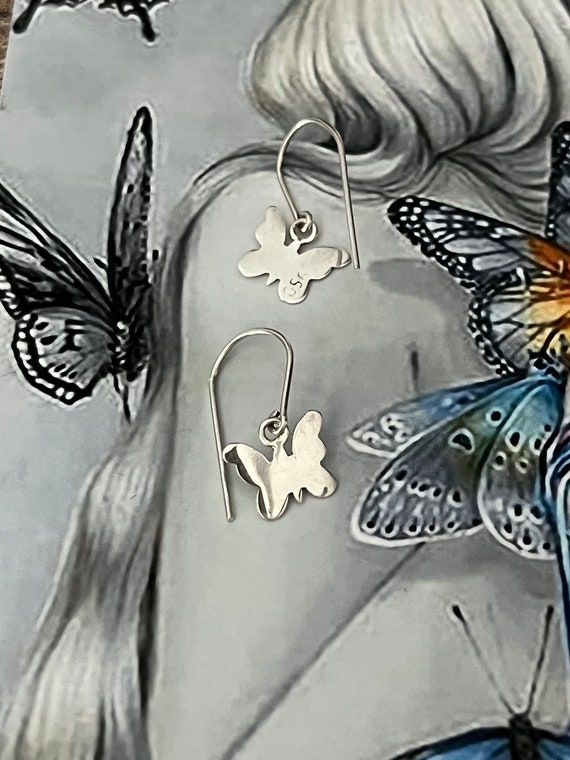 Butterfly Sterling Silver Tiny Hook Earrings: Min… - image 1