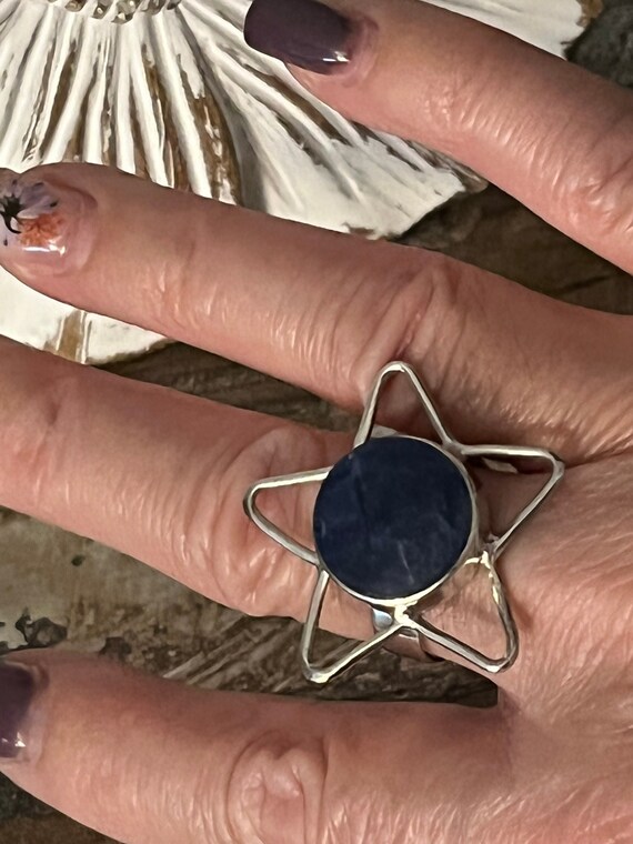 Lapis Star Sterling Silver Adjustable Ring plated in 14K Gold