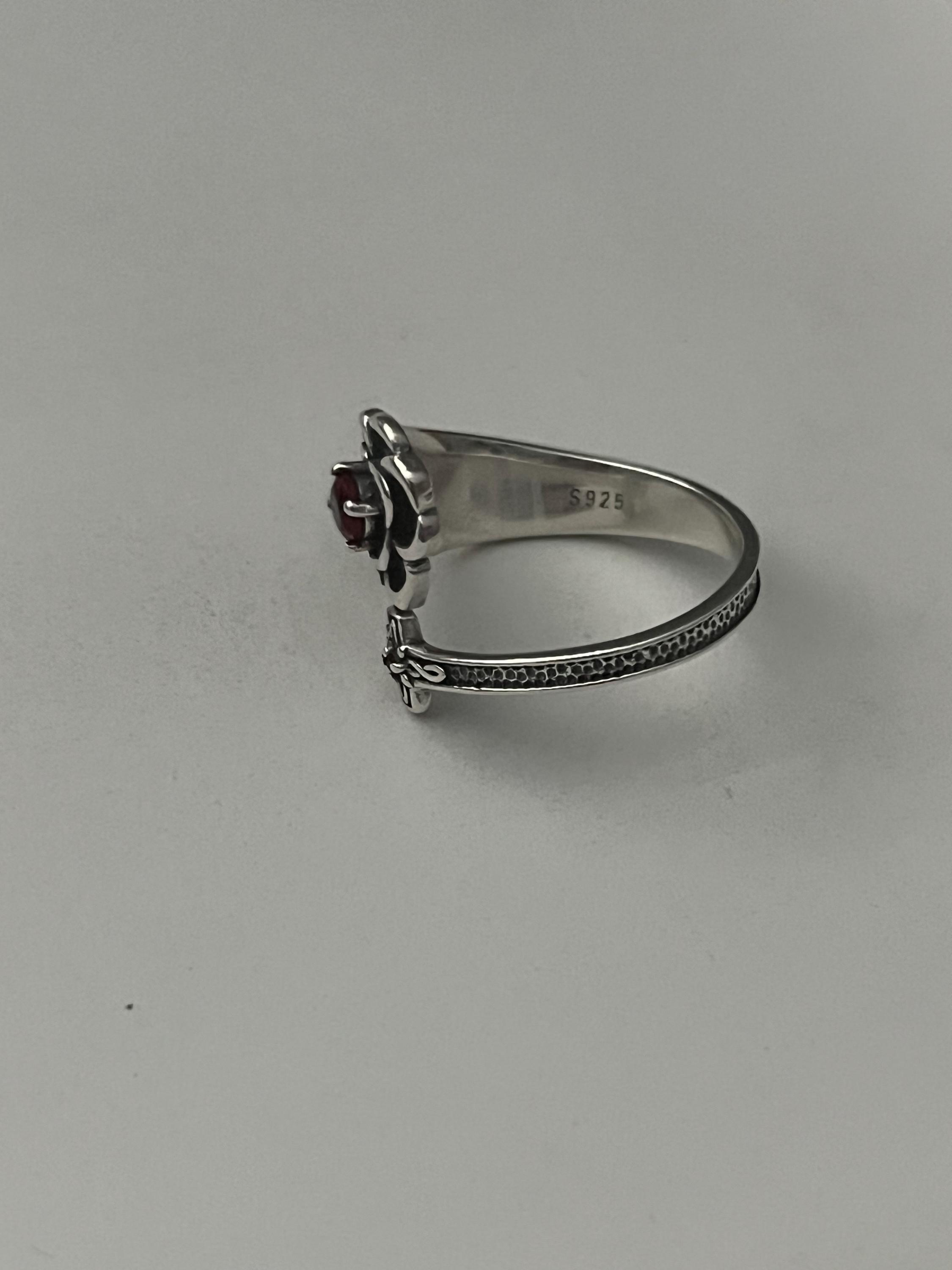 S925 Silver Rose Cross Ring With Red Zirconia - Adjustable - Etsy