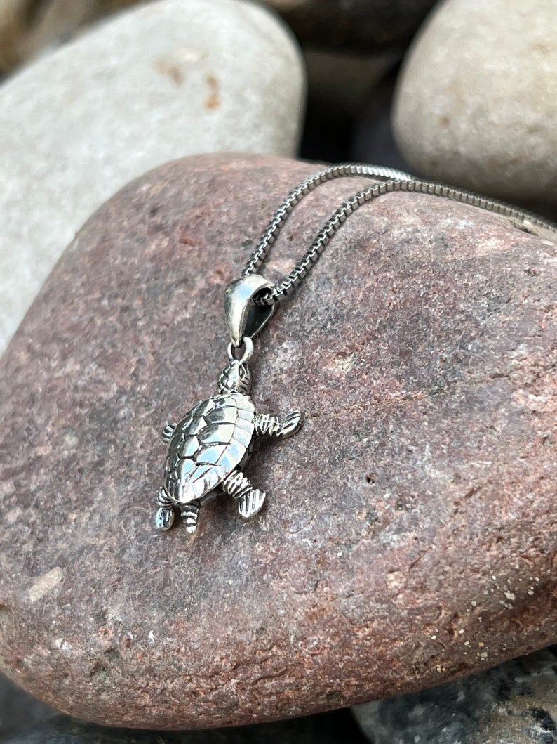 Sterling Silver Turtle Pendant Necklace, Silver Pendant With Moving