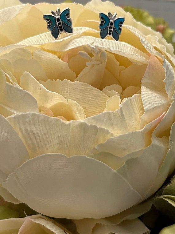 Enamel Butterfly Stud Earrings: 925 Sterling Silv… - image 6