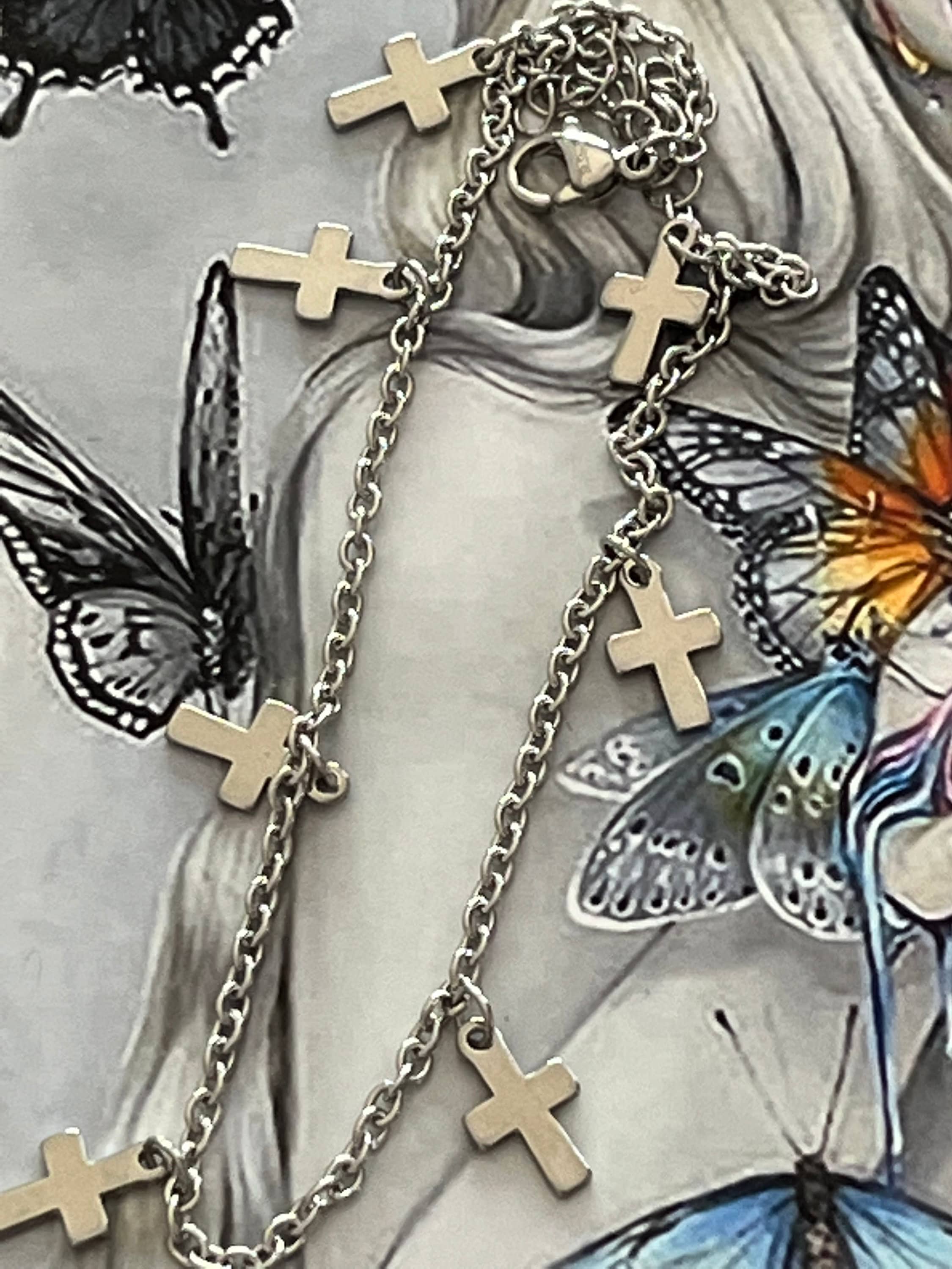 Stainless Steel Anklet With Crosses, Adjustable Crosses Anklet