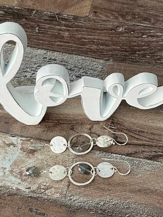 Faceted Labradorite Silver Disk Earrings, 925 Ste… - image 4