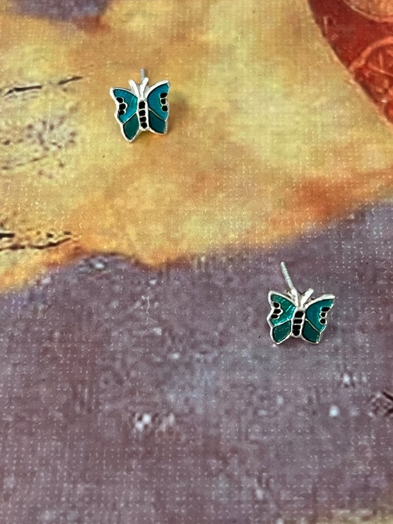 Enamel Butterfly Stud Earrings: 925 Sterling Silv… - image 2