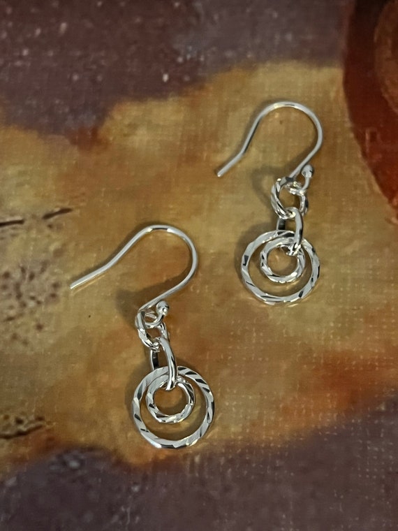 Sterling Silver Dangle Hook Earrings: Diamond Cut… - image 8