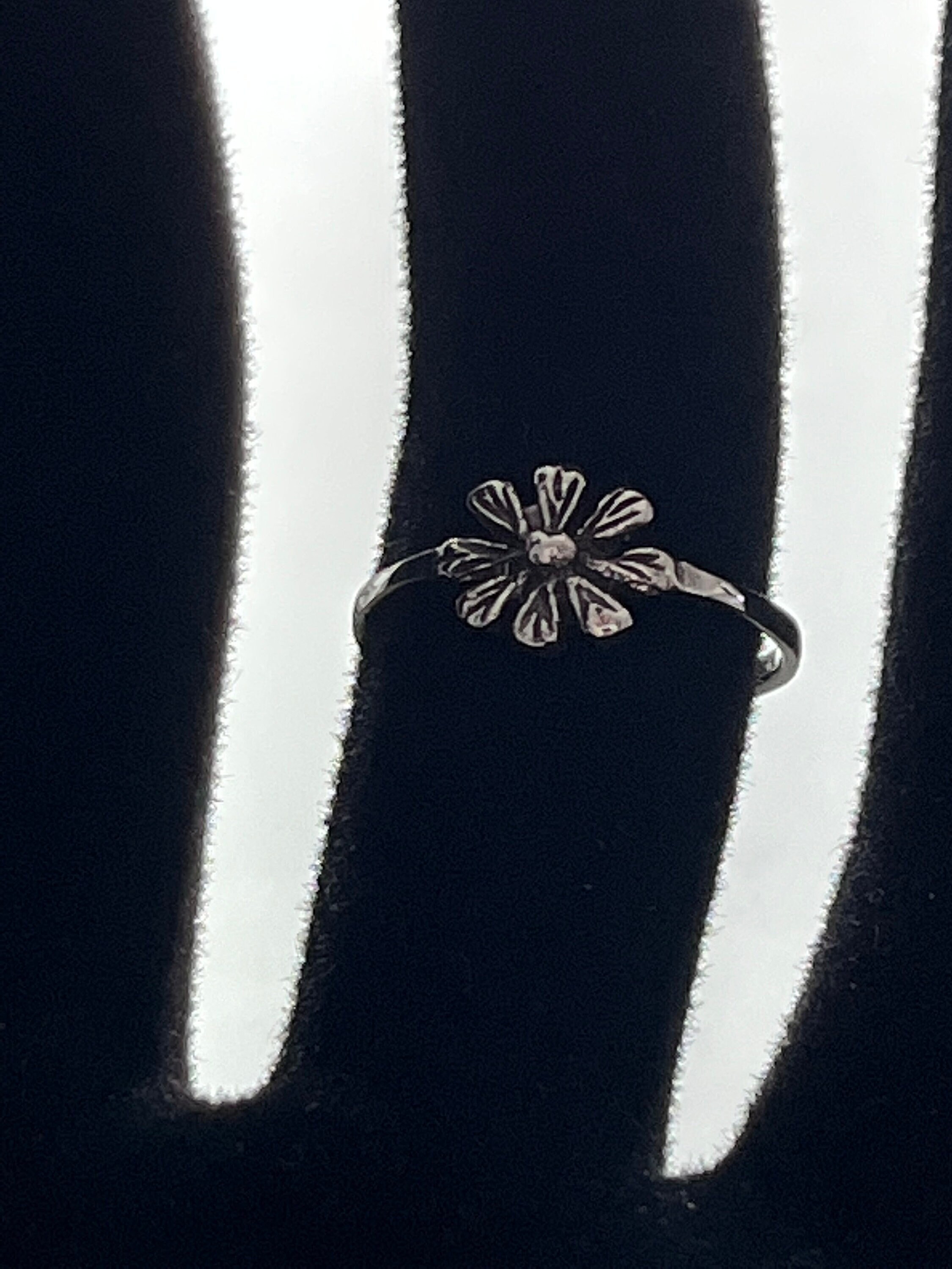 Sterling Silver Oxidized Daisy Ring, Silver Flower Ring, Gift for Her