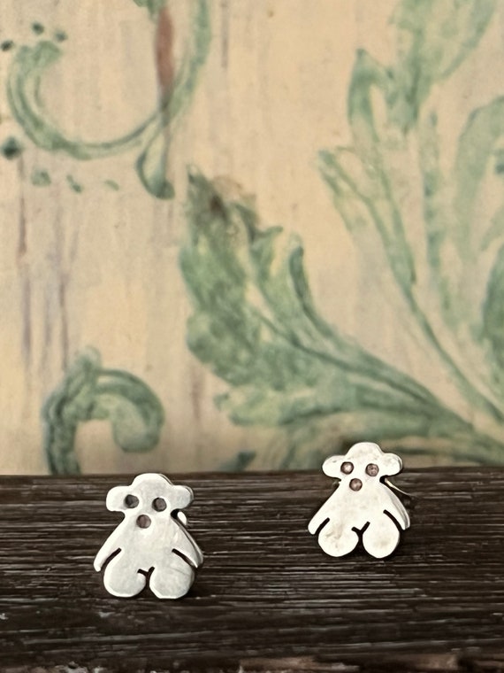 Bear Tiny Earrings, 950 Sterling Silver Teddy Bear