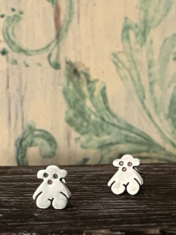 Sterling Silver Teddy Bear Stud Earrings, Tiny An… - image 2