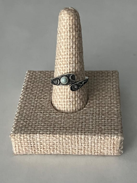 Sterling Silver Larimar Celestial Spoon Ring & Mo… - image 1