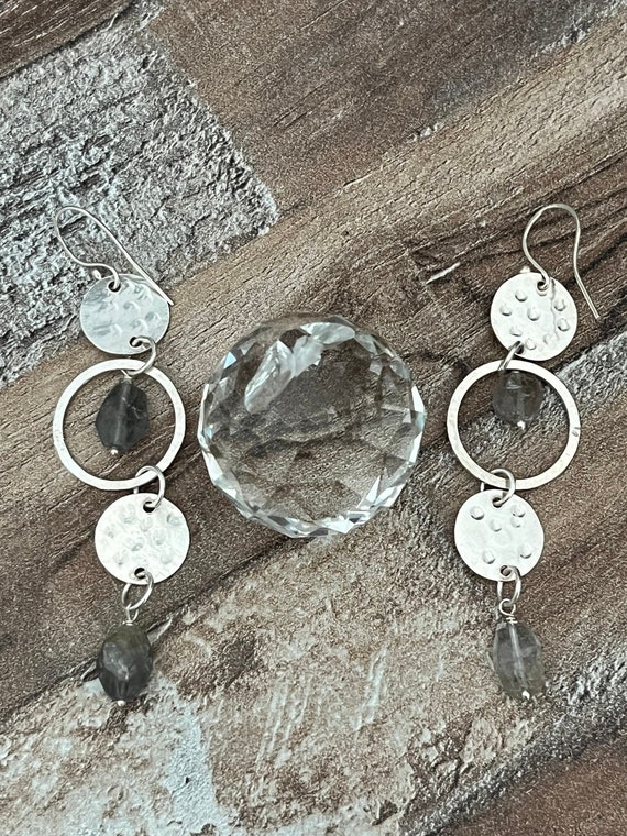 Faceted Labradorite Silver Disk Earrings, 925 Ste… - image 5