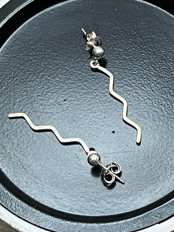 Sterling Silver Squiggle Dangle Drop Earrings, Ge… - image 3