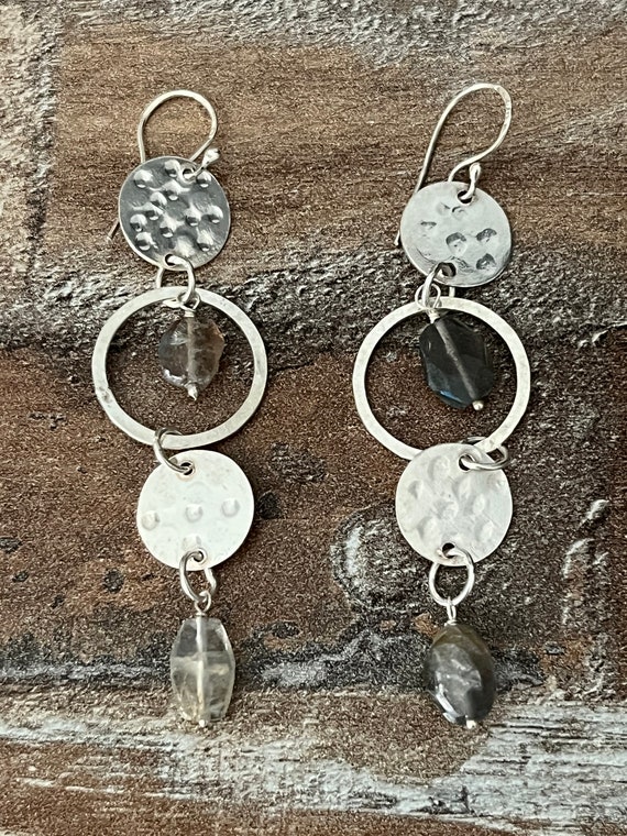 Faceted Labradorite Silver Disk Earrings, 925 Ste… - image 6