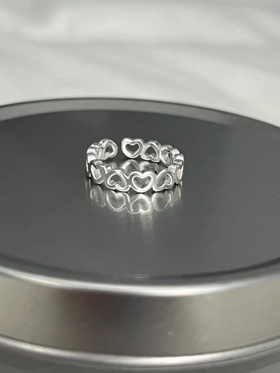 Sterling Silver Adjustable Toe Rings: Floral, Hea… - image 5