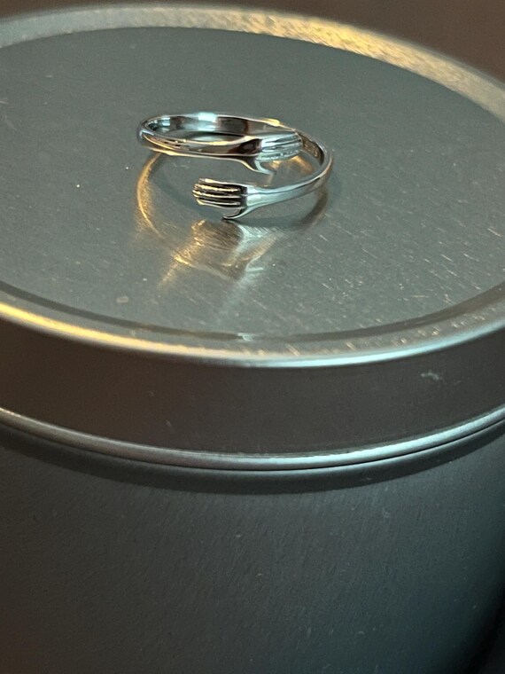 Sterling Silver Hug Ring: Adjustable Embrace Gest… - image 6