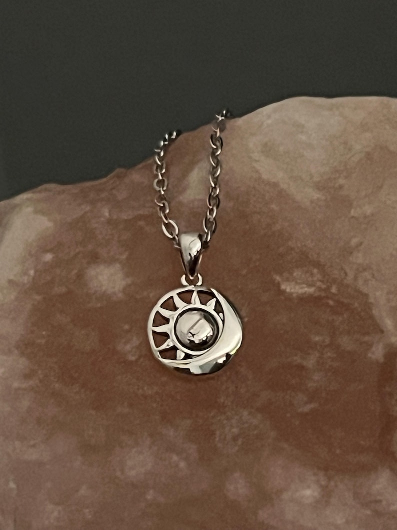 Sterling Silver Sun & Moon Pendant, 304 Stainless Steel Chain Necklace ...