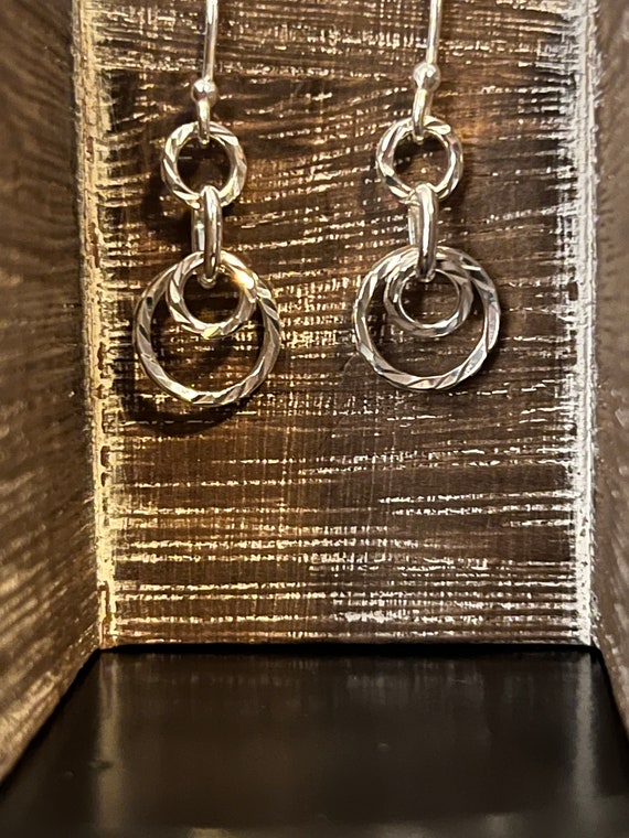 Sterling Silver Dangle Hook Earrings: Diamond Cut… - image 6